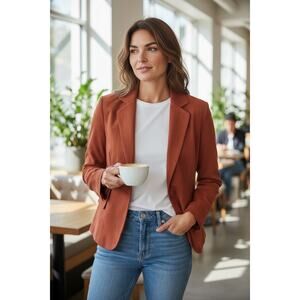 Studio Works Petite Orange Blazer - Size‎ 8P - Shoulder Pads